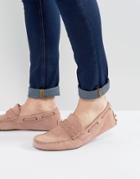 Asos Driving Shoes In Pink Suede With Braid Detail - Pink