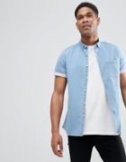Asos Design Stretch Slim Denim Shirt In Bleach Wash - Blue