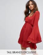 Missguided Tall Bell Sleeve Cheesecloth Dress - Orange