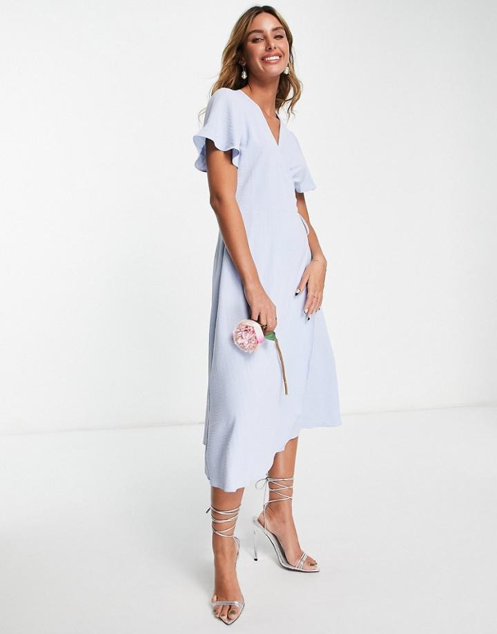 Vila Bridesmaid Recycled Wrap Midi Dress In Blue