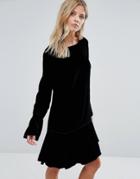 Mango Velvet Frill Sleeve Dress - Black