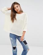 Noisy May Vera Boatneck Knit Sweater - White