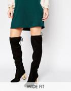 New Look Wide Fit Suedette Tie Back Over The Knee Boot - Black