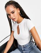 Asos Design Fitted Crop Top With Keyhole Detail In White