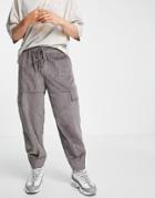 Asos Design Cord Oversized Tapered Cargo Pants In Gray-grey
