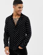Boohooman Regular Fit Revere Collar Shirt With Polka Dot In Black - Black
