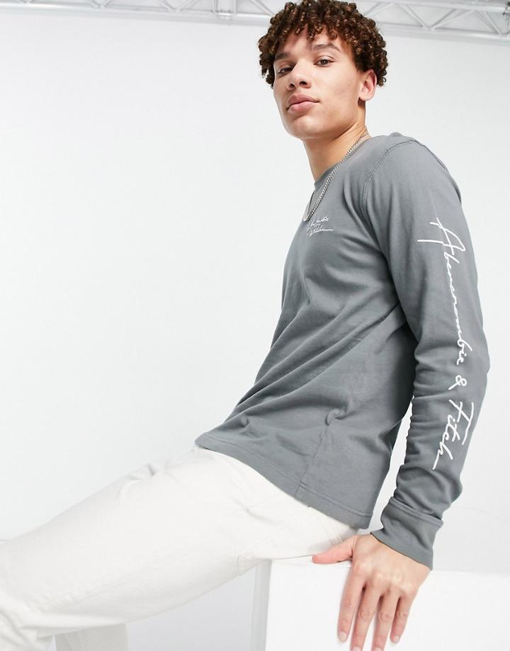 Abercrombie & Fitch Front And Sleeve Script Logo Long Sleeve Top In Olive-green