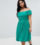 Brave Soul Plus Petal Midi Dress With Frill Bardot - Green