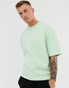 Asos Design Short Sleeve Oversized Sweatshirt In Pale Green - Green