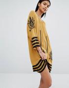 Vila Embroidered Tunic Dress - Brown