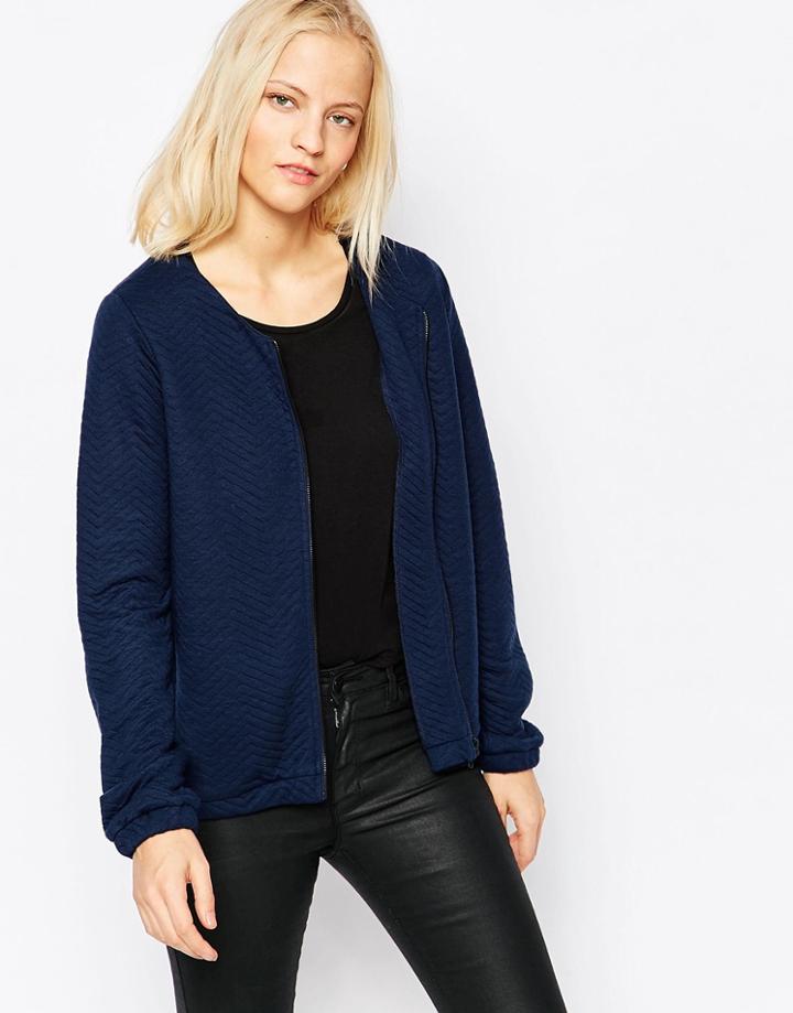 Vila Collarless Bomber Jacket - Navy