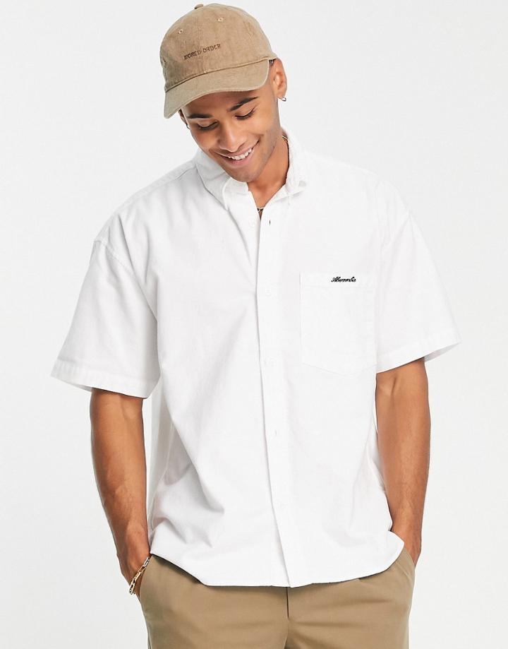 Abercrombie & Fitch Short Sleeve Script Logo Oxford Shirt In White