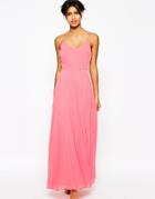 Asos Woven Strappy Maxi Dress With Pleated Skirt - Coral