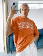 Asos Design Oversized T-shirt In Tan Terrycloth With Chicago Print-brown