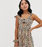 Asos Design Petite Exclusive Leopard Print Mini Button Front Sundress With Matching Scrunchie - Green