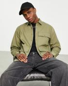 Topman Three Pocket Shirt In Khaki-green