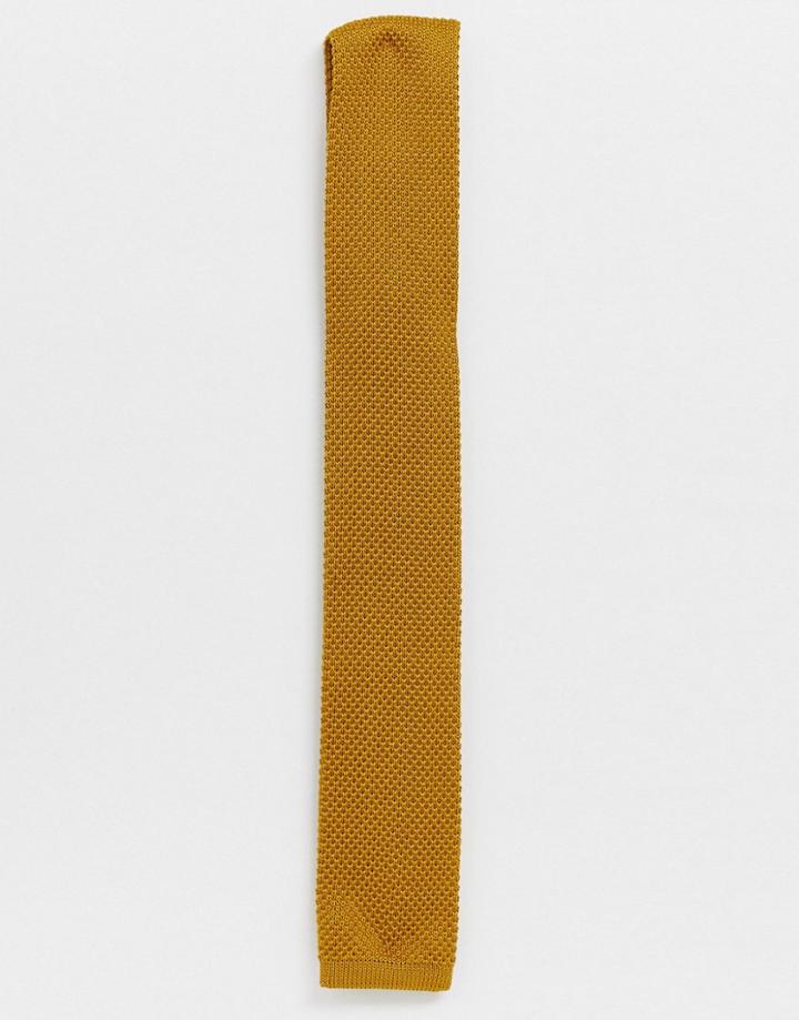 Twisted Tailor Knitted Tie In Mustard-brown