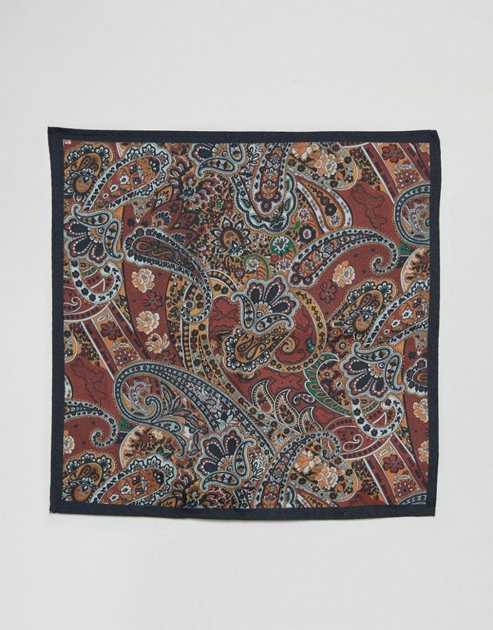 Asos Silk Pocket Square In Paisley Print - Brown
