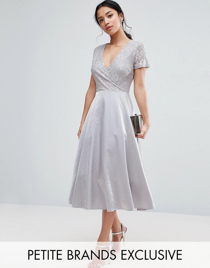 True Decadence Petite Wrap Front Lace Top Midi Prom - Green