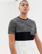 Asos Design Longline T-shirt With Curved Hem With Interest Fabric Contrast Yoke And Pocket - White