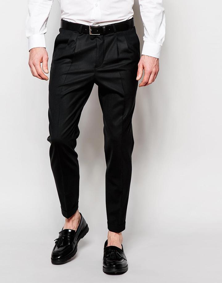 Noose & Monkey Pants With Stretch And Double Pleat In Wide Leg Fit - Black