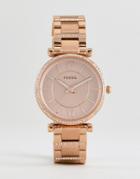 Fossil Es4301 Carlie Bracelet Watch In Rose Gold 35mm - Gold