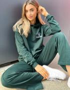 Asos Design Tracksuit Oversized Hoodie / Straight Leg Sweatpants With Take Care Embroidery In Dark Green