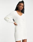 In The Style X Billie Faiers Knit Button Up Long Sleeve Dress In Cream-neutral