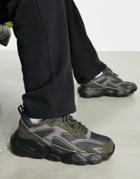 Asos Design Sneakers In Brown/khaki With Tech Details On Chunky Sole