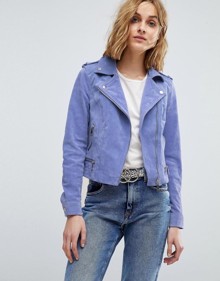 Vero Moda Suede Biker Jacket - Purple