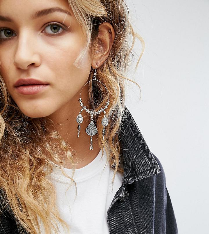Reclaimed Vintage Wire Hoop & Bead Charm Earrings - Silver