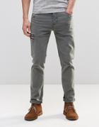Asos Stretch Slim Jeans With Abrasions In Grey - Gray