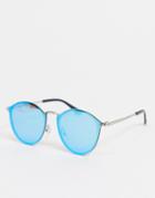 Svnx Round Sunglasses In Silver With Blue Lens