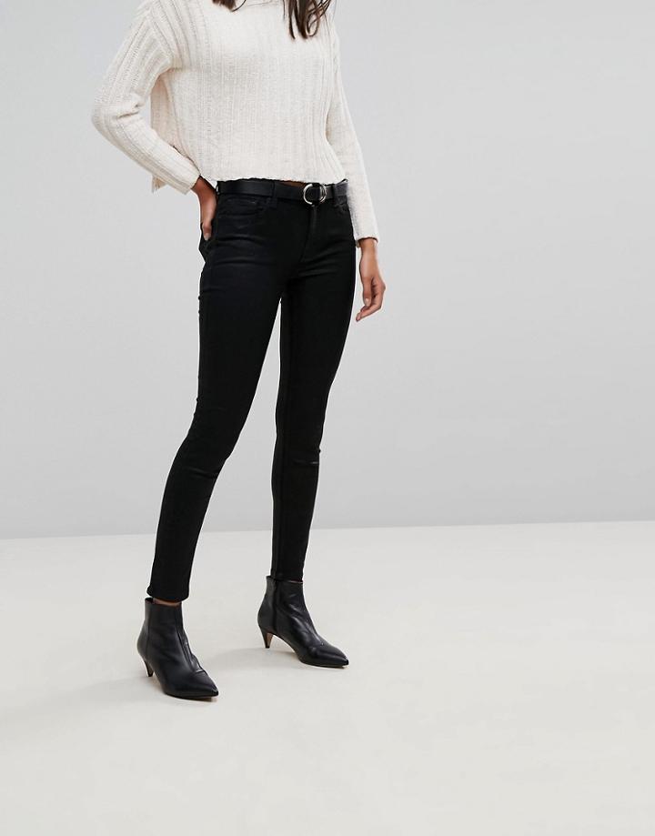 Mango Leather Look Skinny Jeans With Belt - Black