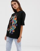 Asos Design Oversized T-shirt With Dragon Print - Black