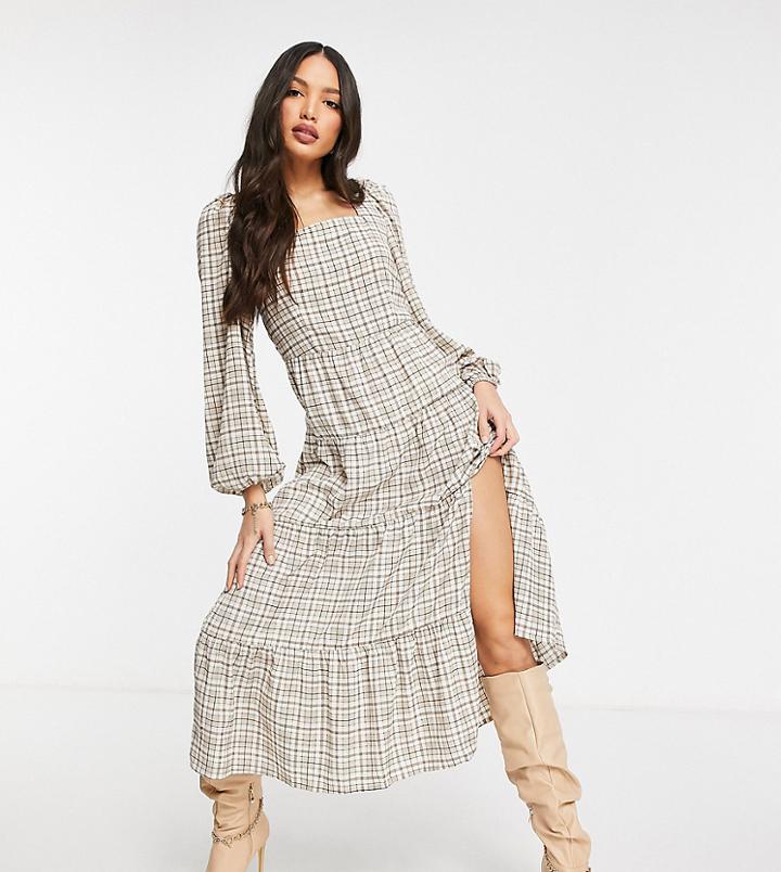 Missguided Tall Maxi Dress In Brown Plaid