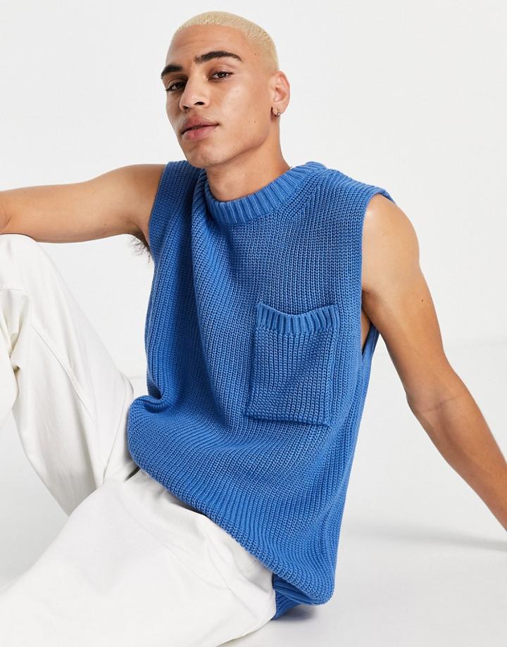 Topman Oversized Knitted Tank In Blue