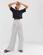 Monki Striped High Waist Wide Leg Pants In Off White - Multi