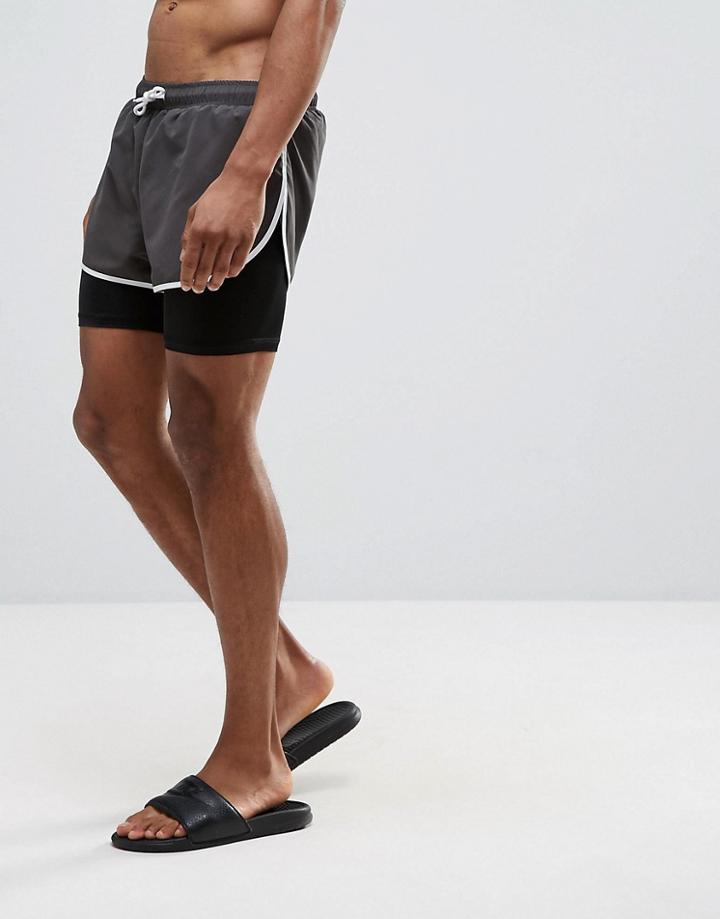 Asos Swim Shorts With Extreme Side Split And Stretch Double Layer - Black
