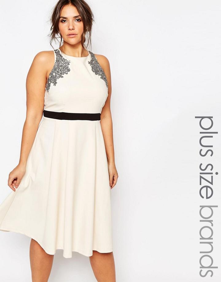 Little Mistress Plus Fit And Flare Midi Dress - Cream