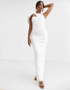 True Violet Black Label Maxi Dress With Frill Shoulder In Ivory - White