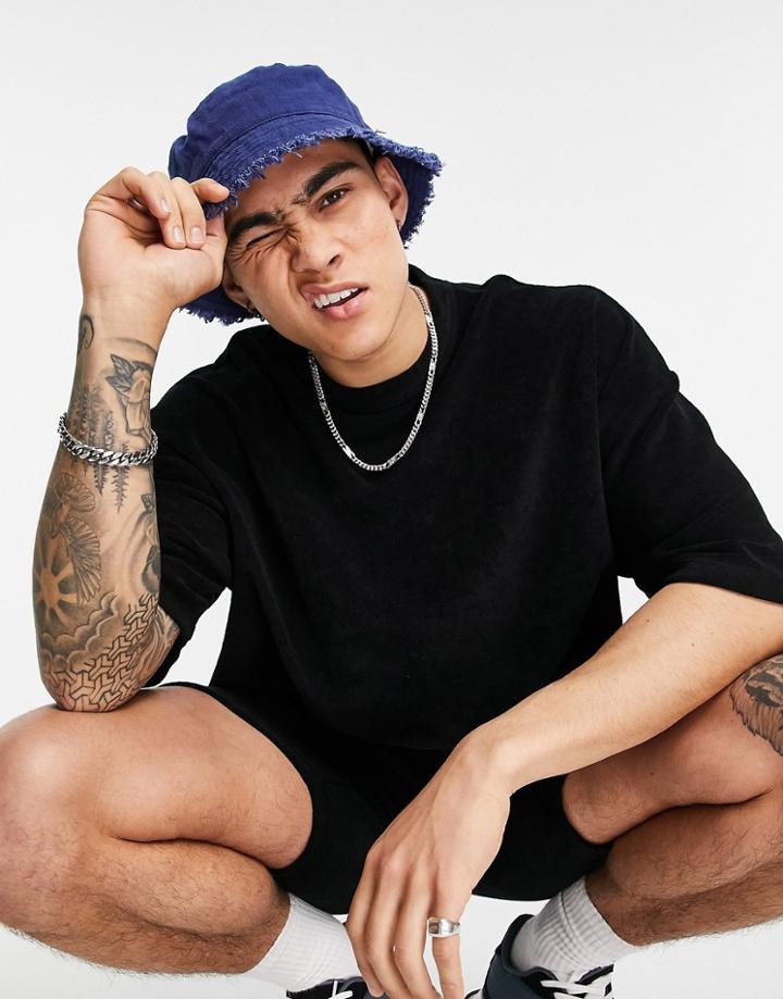 Asos Design Oversized T-shirt In Terrycloth In Black - Part Of A Set