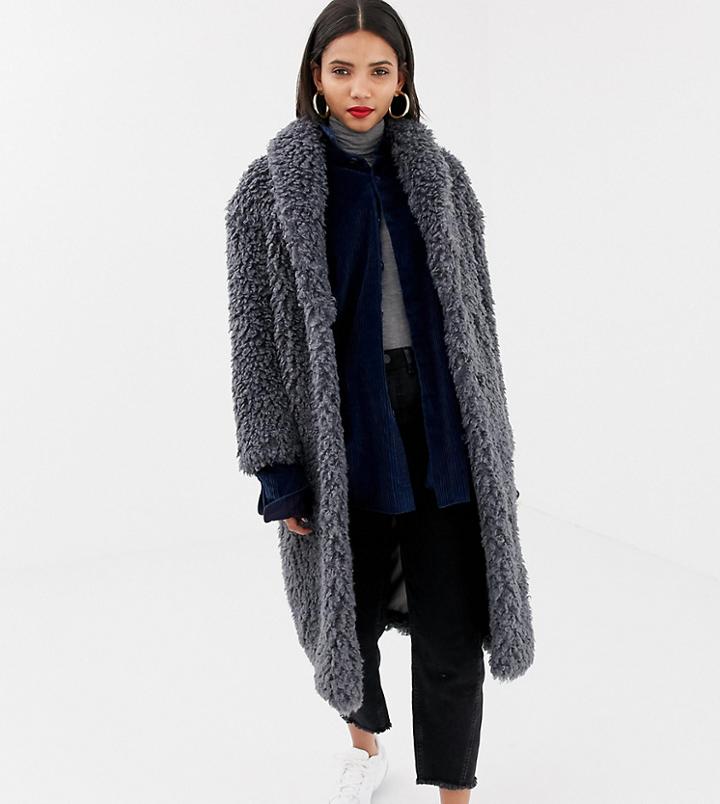 Mango Shaggy Faux Fur Coat In Gray - Gray