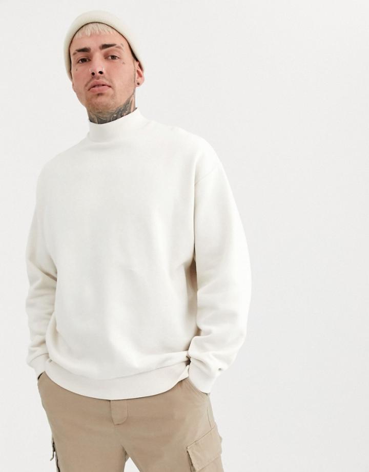 Asos Design Oversized Turtleneck Sweatshirt In Off White