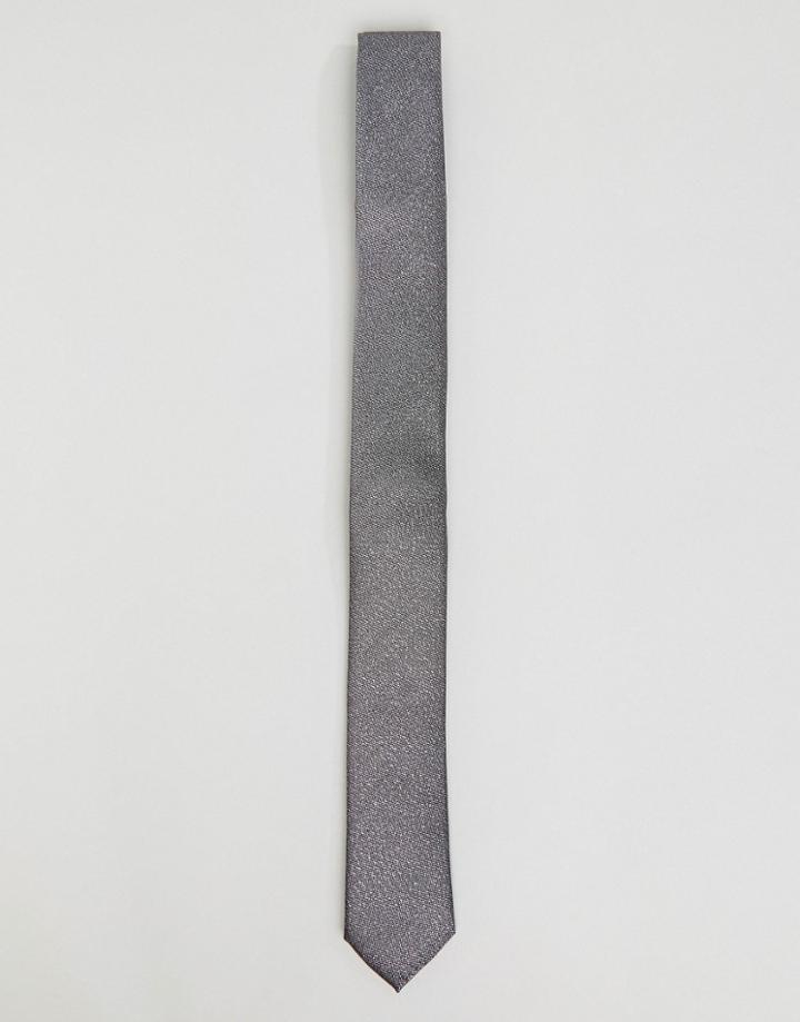 Asos Slim Tie In Silver Metallic - Silver