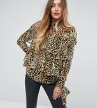 Asos Tall Ultimate Ruffle Blouse In Leopard - Multi