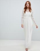 Amelia Rose Embellished Long Sleeve Dress In Ivory - White