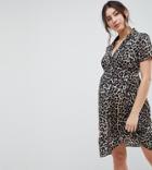 Asos Design Maternity Animal Button Through Skater Dress - Multi