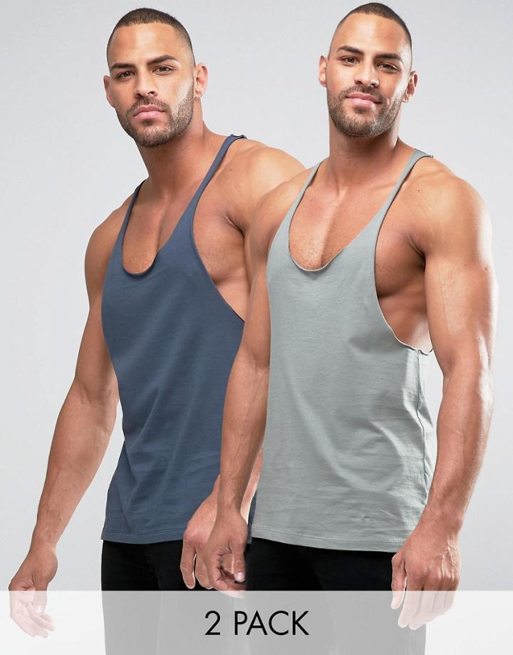 Asos Extreme Racer Back Tank With Raw Edge 2 Pack - Multi