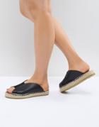 Pieces Leather Look Mule Espadrille - Black